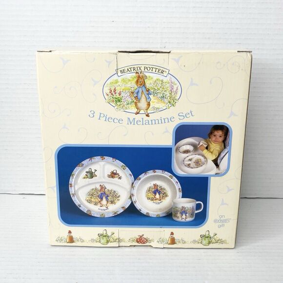 Vtg 1997 Beatrix Potter Peter Rabbit and Friends 3 Piece Children's Melamine Set - Picture 7 of 9